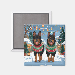 Belgische Malinois Honden Kerst Sneeuw Vakantie Magneet