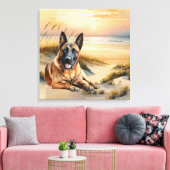 Belgische Malinois-hondenliefhebber Zandstrand Canvas Afdruk (Insitu (Woonkamer))