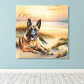 Belgische Malinois-hondenliefhebber Zandstrand Canvas Afdruk (Insitu (Houten vloer))