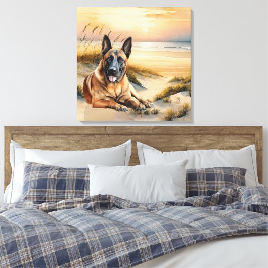 Belgische Malinois-hondenliefhebber Zandstrand Canvas Afdruk (Insitu (Slaapkamer))