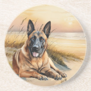 Belgische Malinois-hondenliefhebber Zandstrand Zandsteen Onderzetter