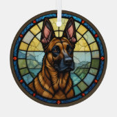 Belgische Malinois-illustratie in glas-in-loodstij Glas Ornament (Achterkant)