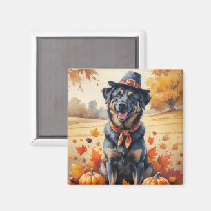 Belgische Malinois in herfstbladeren Thanksgiving  Magneet