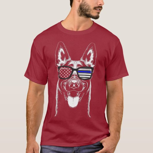 Belgische Malinois K9 Unit Thin Blue Line Flag T-shirt (Voorkant)