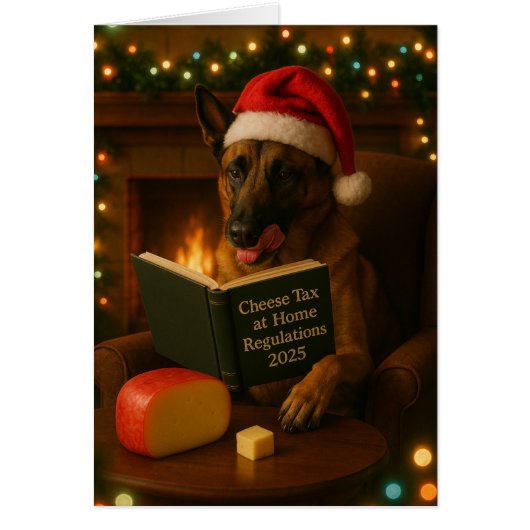 Belgische Malinois 'Kaasbelasting' kerstkaart (Voorkant)