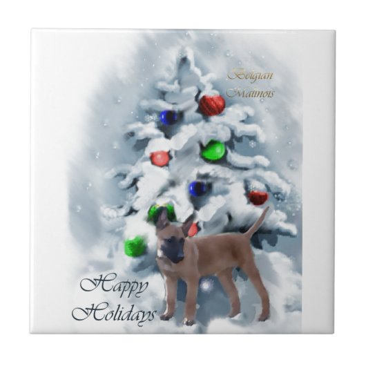 Belgische Malinois kerst Tegeltje (Voorkant)