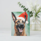 Belgische Malinois Kerstborstel schilderij kunstwe Feestdagenkaart (Staand voorkant)