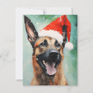 Belgische Malinois Kerstborstel schilderij kunstwe Feestdagenkaart