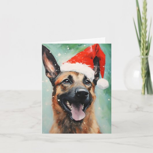 Belgische Malinois Kerstborstel schilderij kunstwe Kaart (Voorkant)