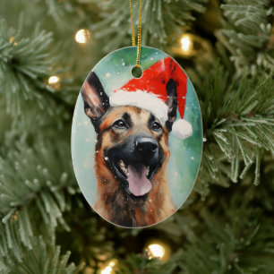 Belgische Malinois Kerstborstel schilderij kunstwe Keramisch Ornament