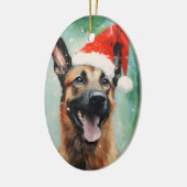 Belgische Malinois Kerstborstel schilderij kunstwe Keramisch Ornament (Links)