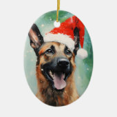Belgische Malinois Kerstborstel schilderij kunstwe Keramisch Ornament (Voorkant)