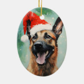 Belgische Malinois Kerstborstel schilderij kunstwe Keramisch Ornament (Achterkant)