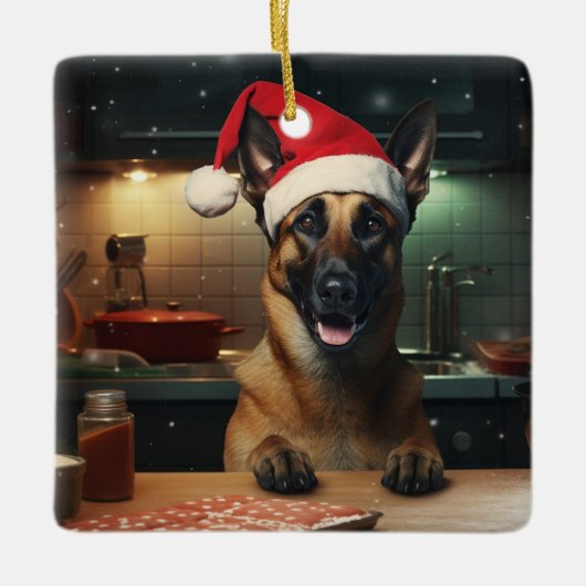 Belgische Malinois Kerstkoekjes Feestelijke vakant Keramisch Ornament (Voorkant)