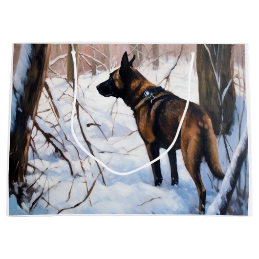 Belgische Malinois Laat Het Sneeuw Kerstmis Groot Cadeauzakje (Voorkant)