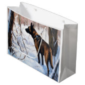 Belgische Malinois Laat Het Sneeuw Kerstmis Groot Cadeauzakje (Voorkant Gekanteld)