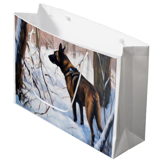 Belgische Malinois Laat Het Sneeuw Kerstmis Groot Cadeauzakje (Voorkant Gekanteld)