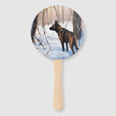 Belgische Malinois Laat Het Sneeuw Kerstmis Handwaaier (Achterkant)