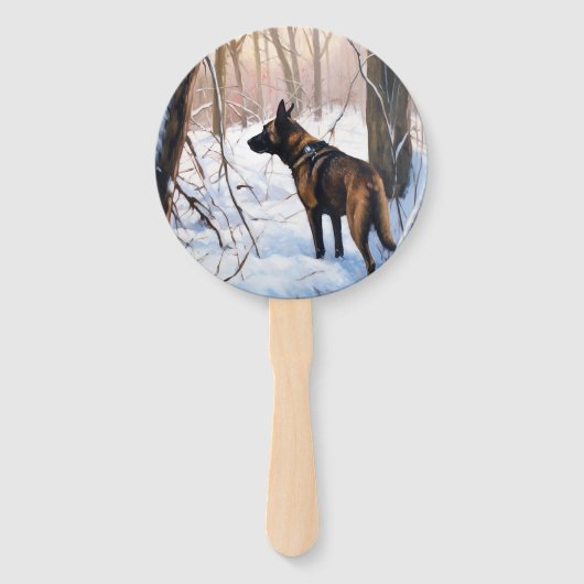 Belgische Malinois Laat Het Sneeuw Kerstmis Handwaaier (Achterkant)