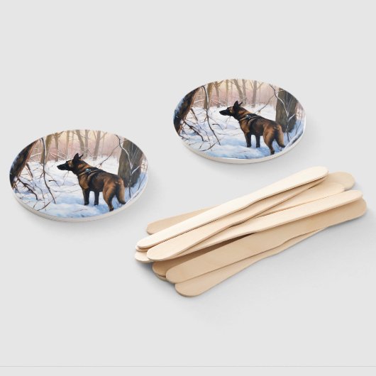 Belgische Malinois Laat Het Sneeuw Kerstmis Handwaaier (Niet-gemonteerd)