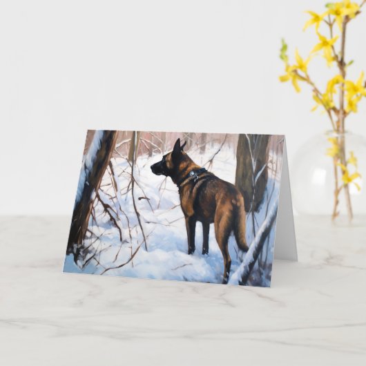 Belgische Malinois Laat Het Sneeuw Kerstmis Kaart (Gele Bloem)