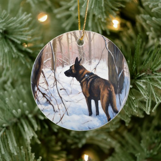 Belgische Malinois Laat Het Sneeuw Kerstmis Keramisch Ornament (Boom)