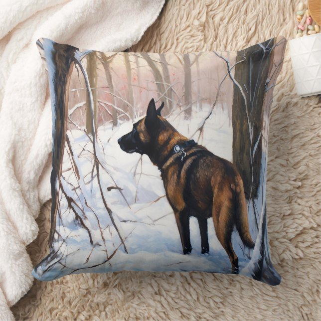 Belgische Malinois Laat Het Sneeuw Kerstmis Kussen (Deken)