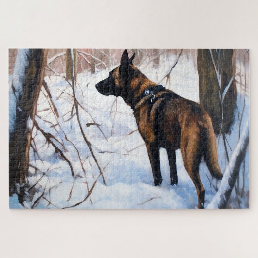 Belgische Malinois Laat Het Sneeuw Kerstmis Legpuzzel (Horizontaal)