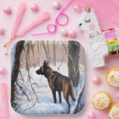 Belgische Malinois Laat Het Sneeuw Kerstmis Papieren Bordje (Feest)