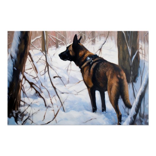 Belgische Malinois Laat Het Sneeuw Kerstmis Perfect Poster (Voorkant)