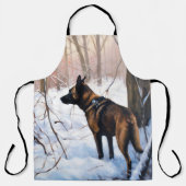 Belgische Malinois Laat Het Sneeuw Kerstmis Schort (Voorkant)