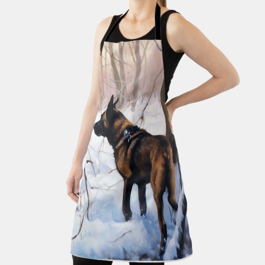 Belgische Malinois Laat Het Sneeuw Kerstmis Schort (Insitu)