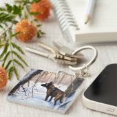 Belgische Malinois Laat Het Sneeuw Kerstmis Sleutelhanger (Voorkant Rechts)