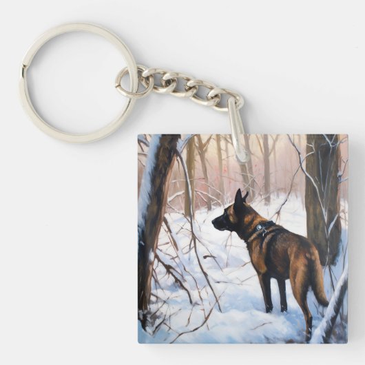 Belgische Malinois Laat Het Sneeuw Kerstmis Sleutelhanger (Voorkant)
