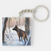 Belgische Malinois Laat Het Sneeuw Kerstmis Sleutelhanger (Achterkant)