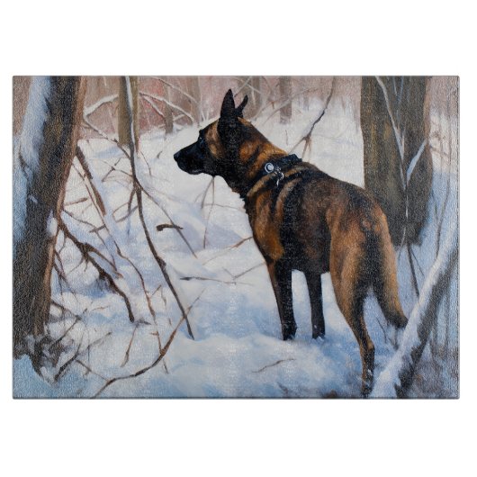 Belgische Malinois Laat Het Sneeuw Kerstmis Snijplank (Voorkant)
