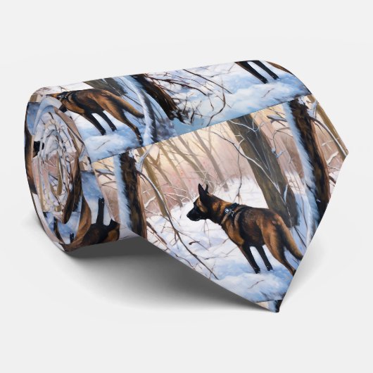 Belgische Malinois Laat Het Sneeuw Kerstmis Stropdas (Opgerold)