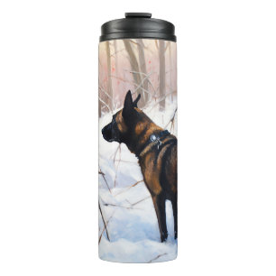 Belgische Malinois Laat Het Sneeuw Kerstmis Thermosbeker