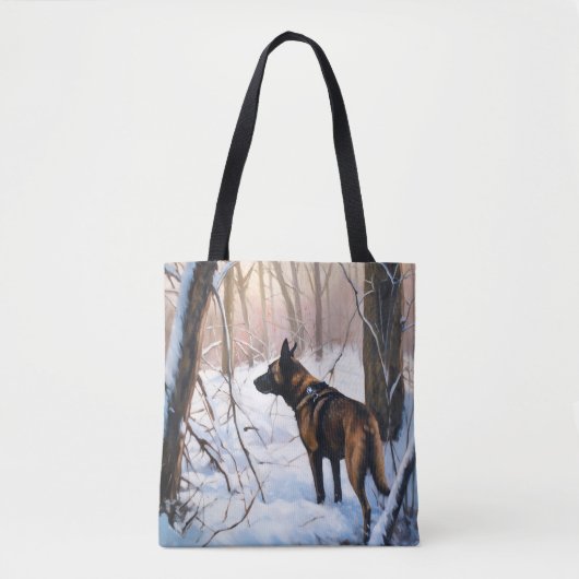 Belgische Malinois Laat Het Sneeuw Kerstmis Tote Bag (Voorkant)