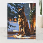 Belgische Malinois met kerstverlichting Vakantie Kaart (Voorkant)