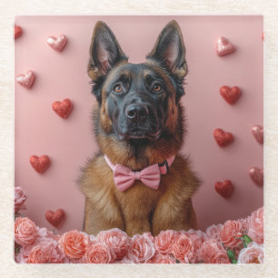 Belgische Malinois met Rozen - Valentijnsdag  Glazen Onderzetter