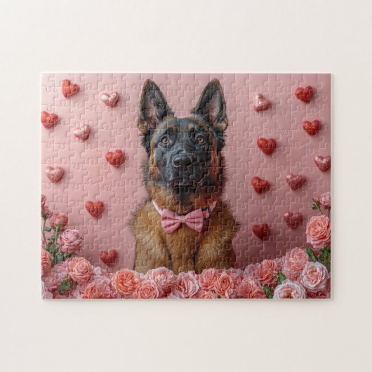 Belgische Malinois met Rozen - Valentijnsdag  Legpuzzel (Horizontaal)