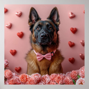 Belgische Malinois met Rozen - Valentijnsdag  Poster