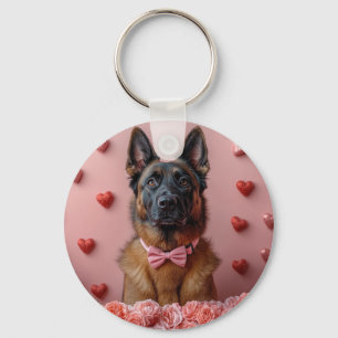 Belgische Malinois met Rozen - Valentijnsdag Sleutelhanger