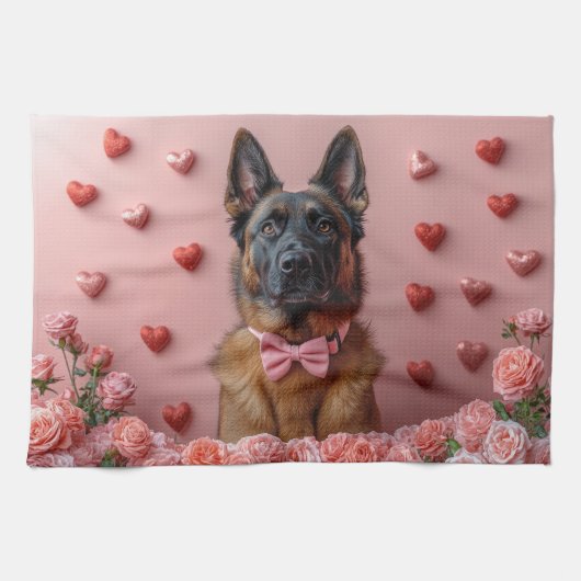 Belgische Malinois met Rozen - Valentijnsdag Theedoek (Horizontaal)