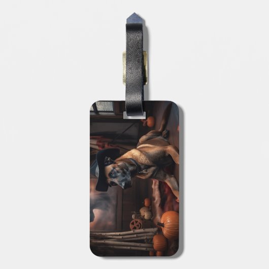 Belgische Malinois Pumpkins Halloween Scary Bagagelabel (Achterkant verticaal)