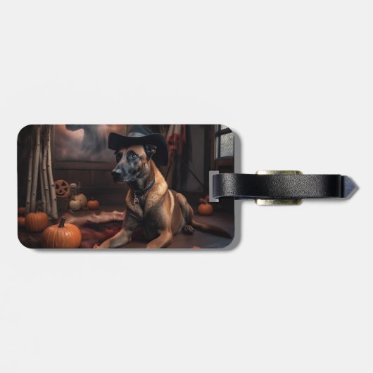 Belgische Malinois Pumpkins Halloween Scary Bagagelabel (Achterkant horizontaal)
