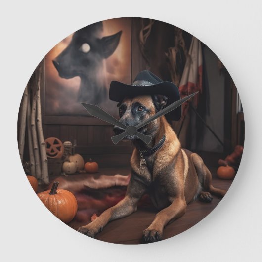 Belgische Malinois Pumpkins Halloween Scary Grote Klok (Voorkant)
