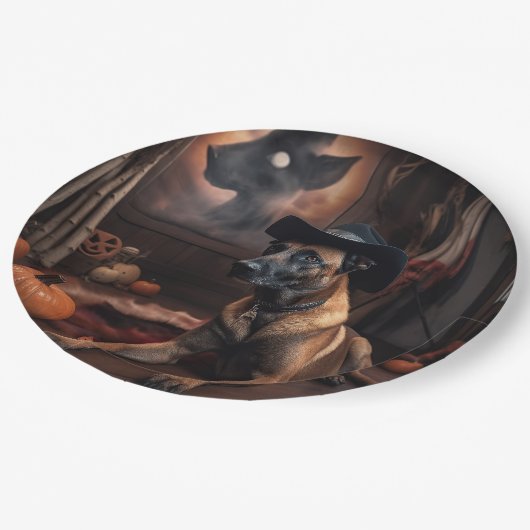 Belgische Malinois Pumpkins Halloween Scary Papieren Bordje (Gekanteld)