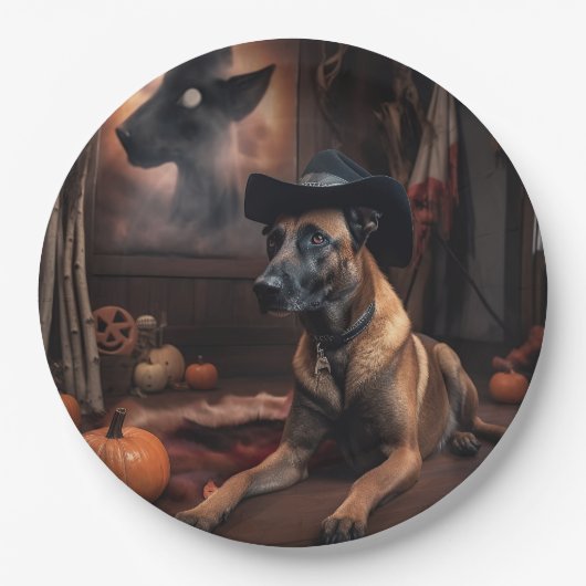 Belgische Malinois Pumpkins Halloween Scary Papieren Bordje (Voorkant)